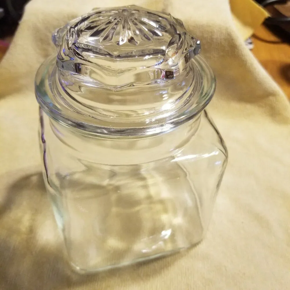 Vintage square Glass jar with decorative glass lid